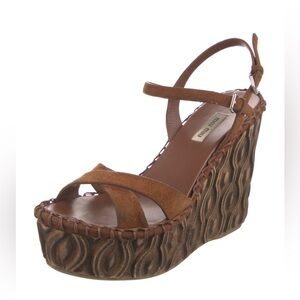 MIU MIU Women's Brown Suede Platform Wedge Sandals